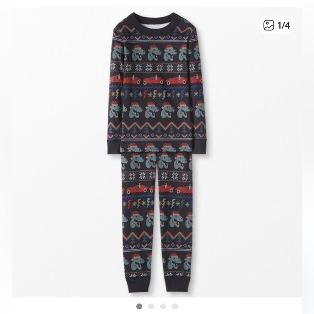 NWT Hanna Andersson Holiday Dinosaur Fair Isle Long John Pajamas